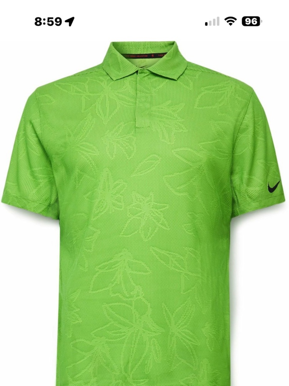 Nike Tiger Woods Jacquard  Neon Green Floral Mesh Short Sleeve Tee